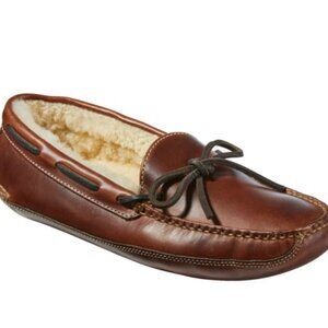 NWT L.L. Bean Men's Leather Double-Sole Slippers Shearling-Lined Size 10M (D)